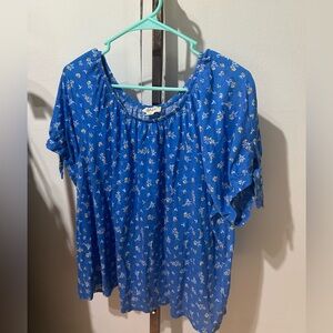 Style and co- womens 2x blue floral elastic neckline top